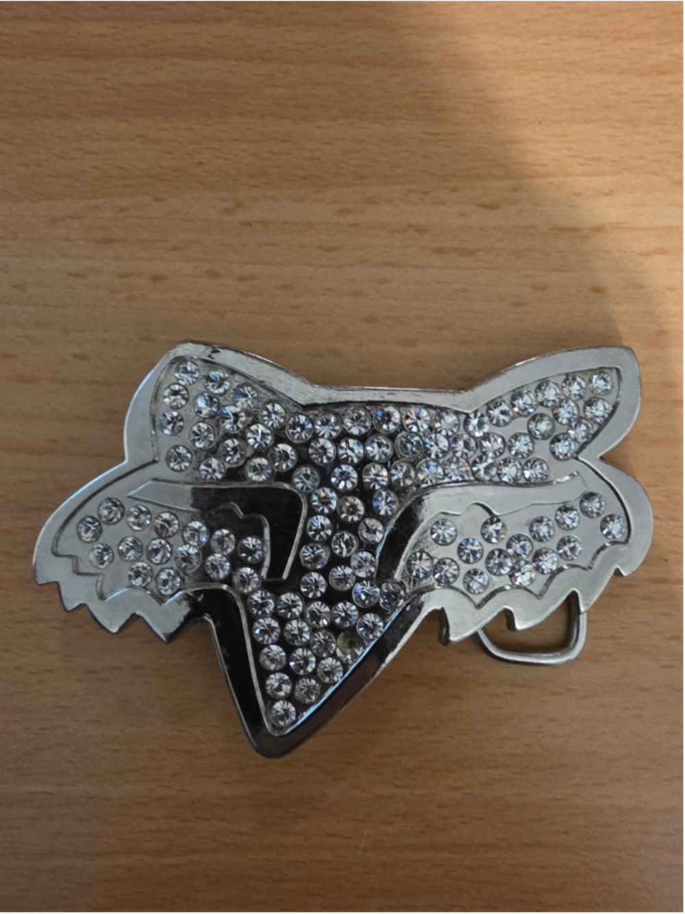 Y2K Fox Racing Rhinestone Belt Buckle Silver Chrome Bling Moto